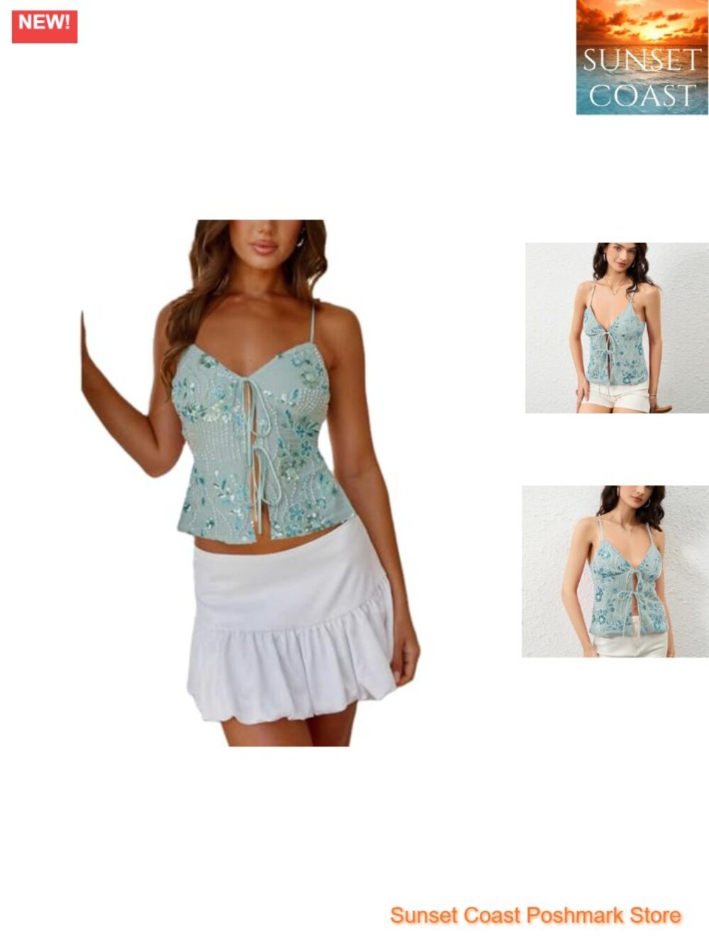 Sequin Cami Crop Top Y2K Backless Tie Front Deep V-Neck Sleeveless